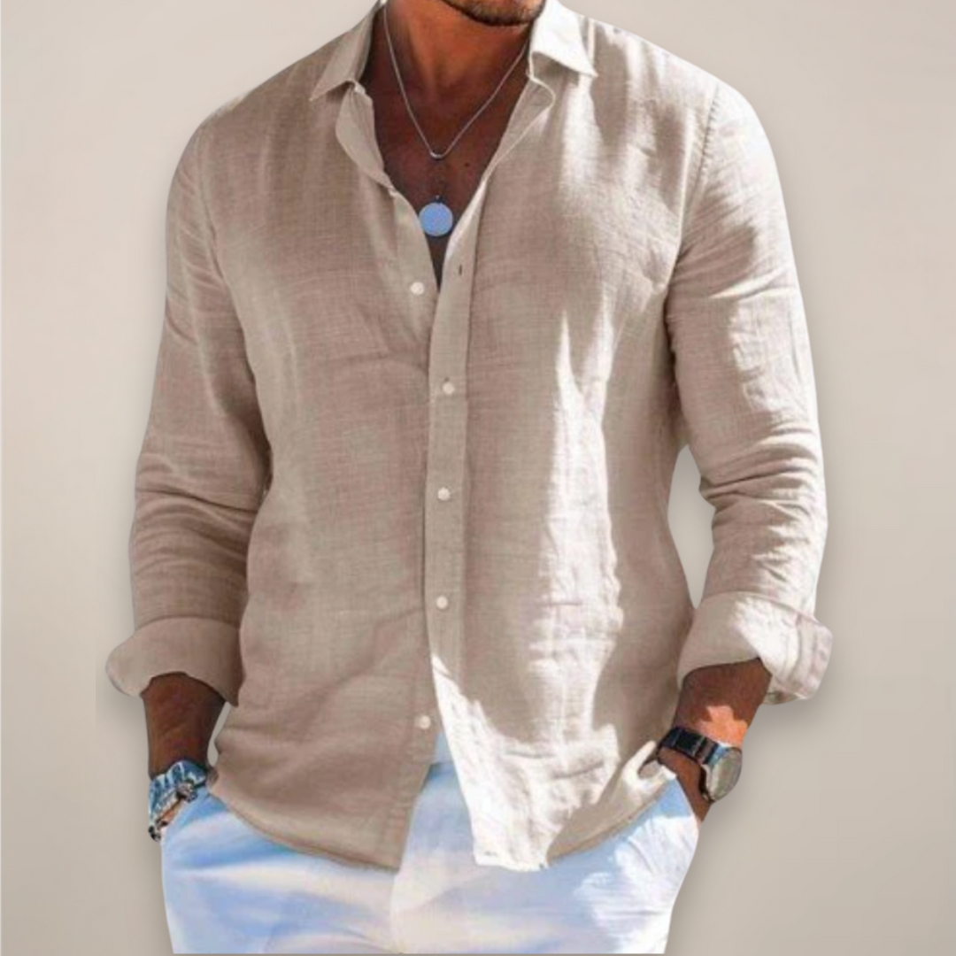Marcello Linen Blend Casual Long Sleeve Shirt