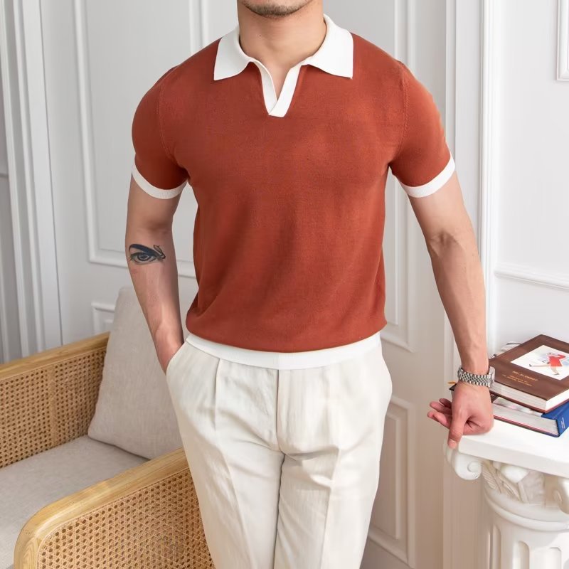 Luca Ribbed Cuff Knitted Polo Shirt