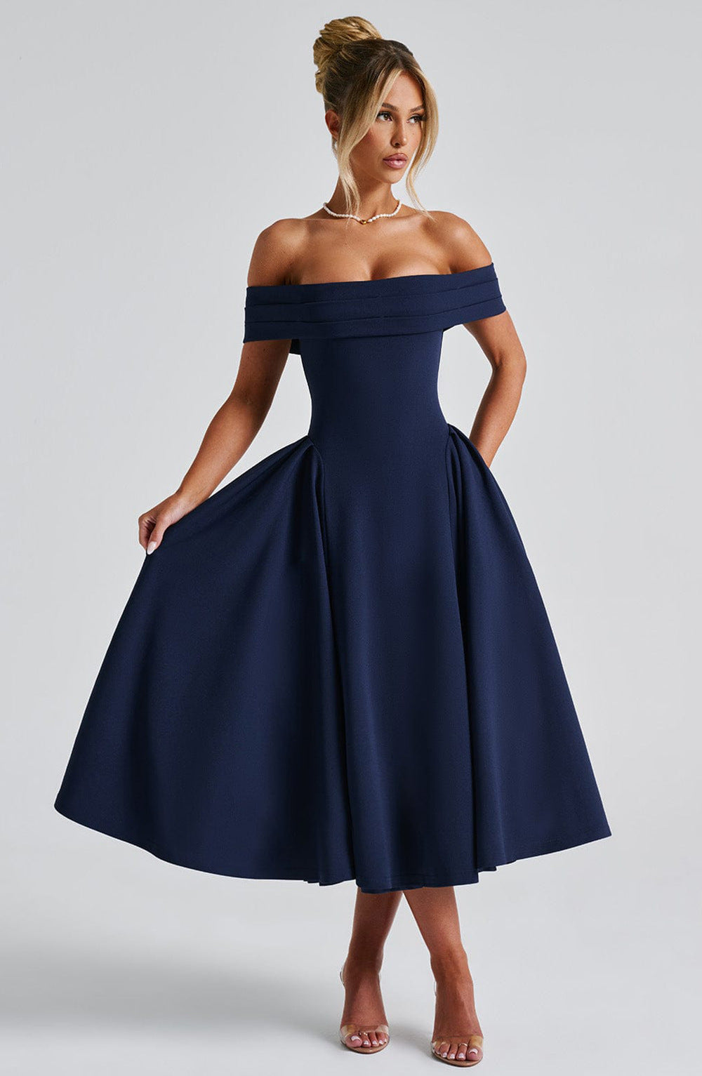 Rosamonde Off Shoulder Flared Midi Dress