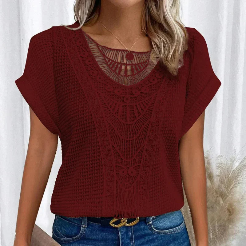 Rosa Lace Trim Round Neck Top