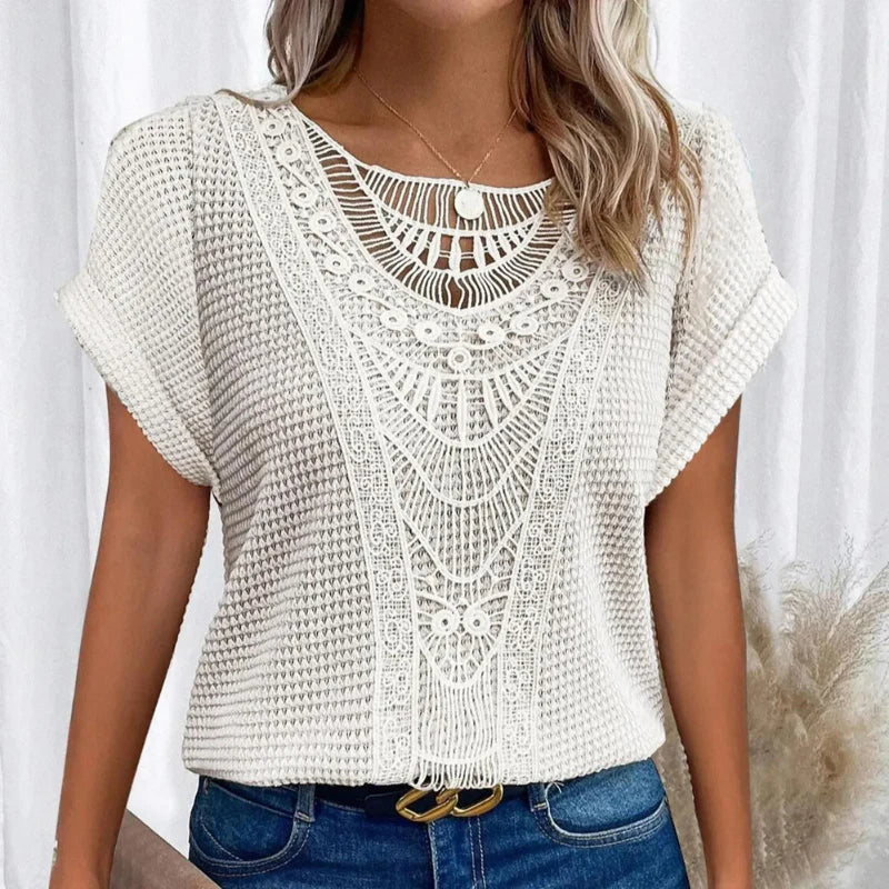Rosa Lace Trim Round Neck Top