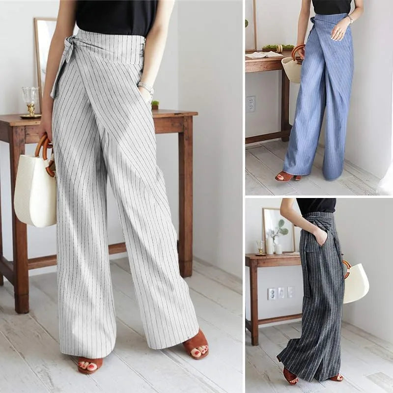 Elara Pinstripe Wrap Cotton Pants