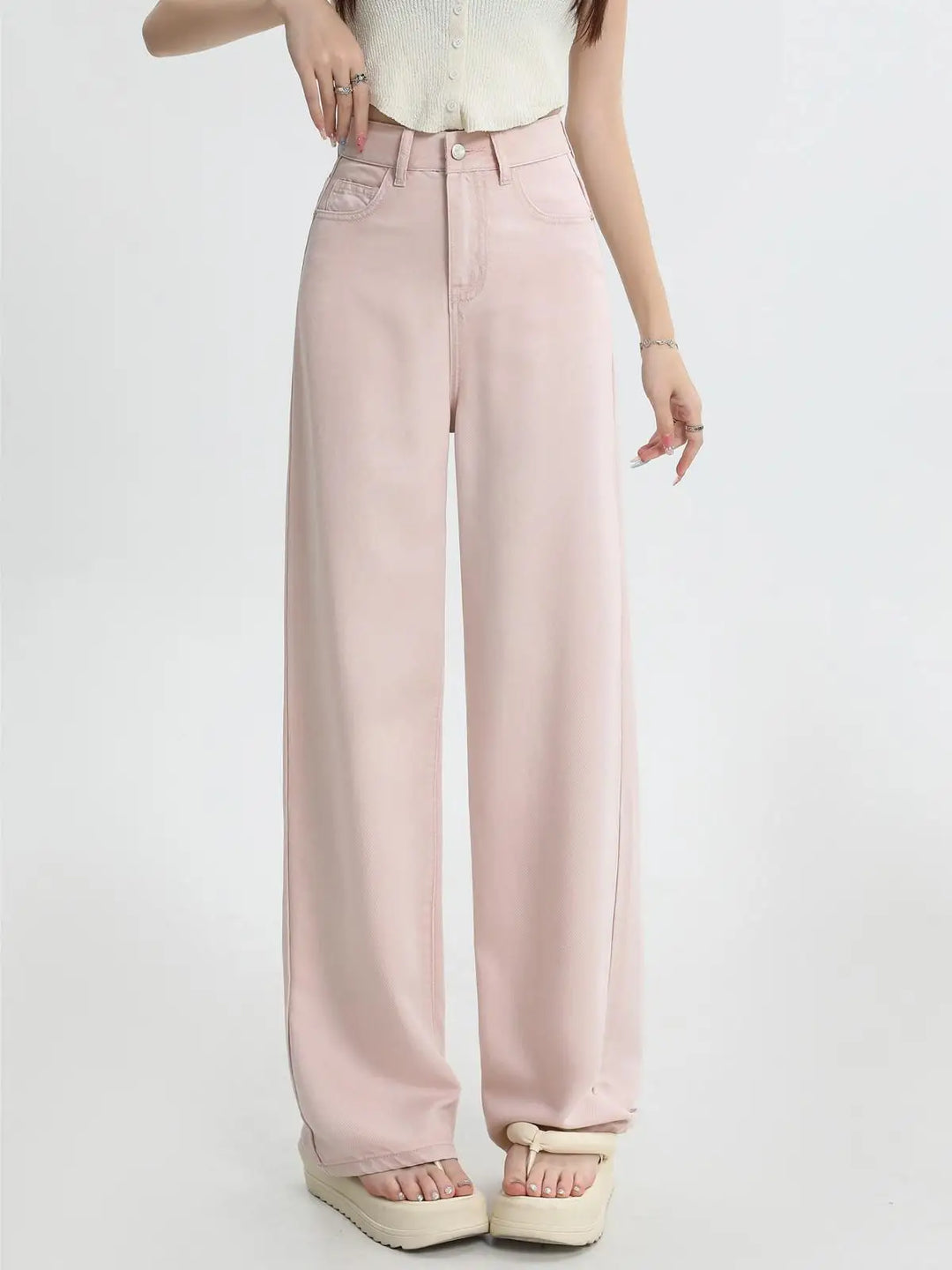 Rosalie Pink Wide-Leg Denim Jeans