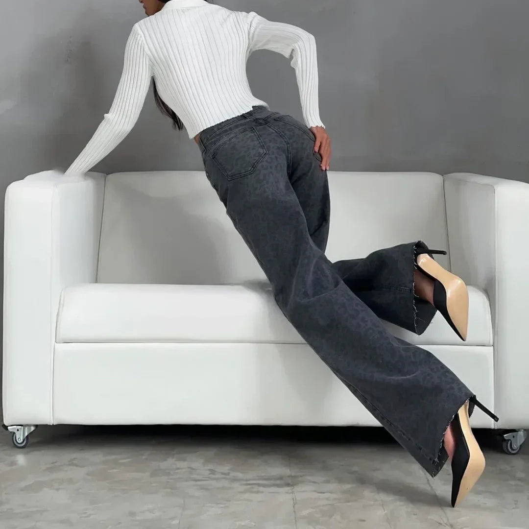 Noémi Leopard Straight-Leg Jeans