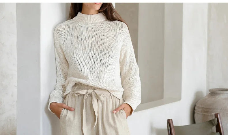 Ruffle Waist Linen Wide Leg Pants