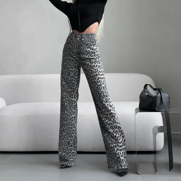 Noémi Leopard Straight-Leg Jeans