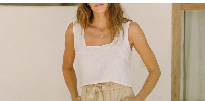 Ruffle Waist Linen Wide Leg Pants