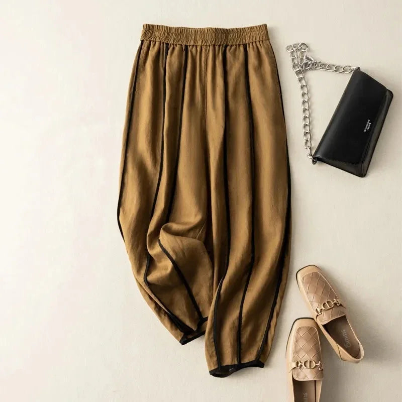 Green Stripe Linen Wide Leg Pants
