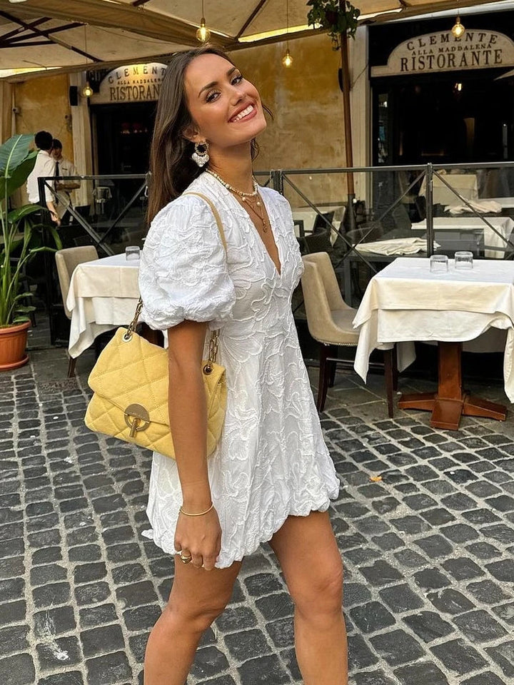 Fiora Embroidered Puff Sleeve Mini Dress