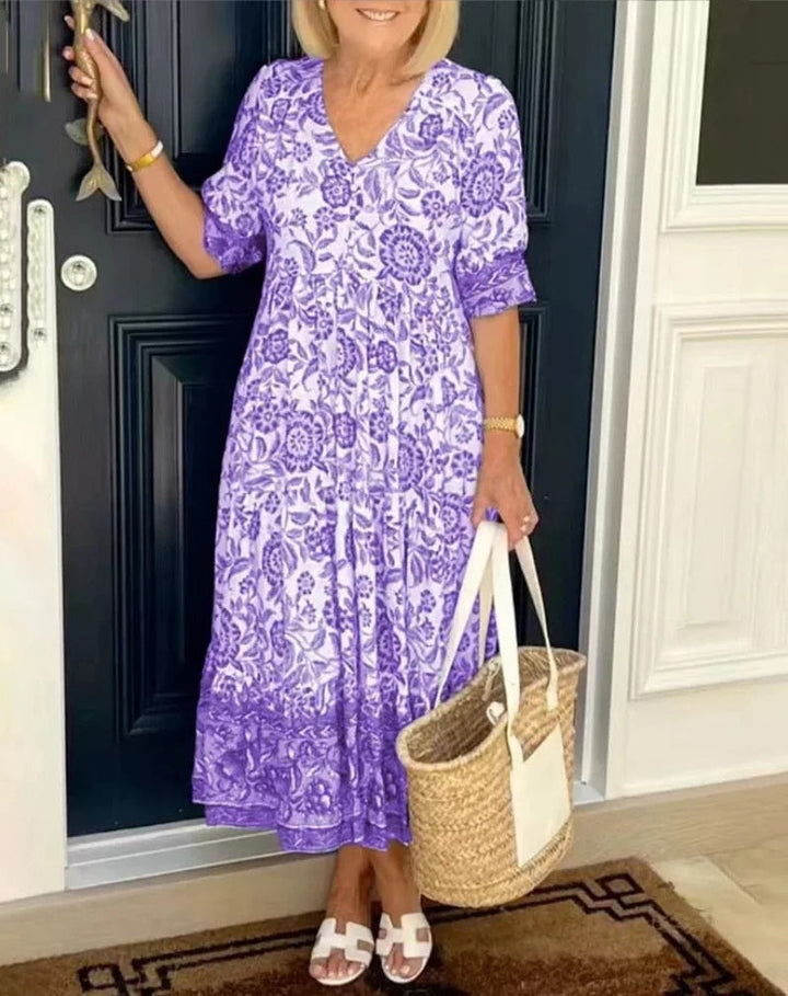 Aria Floral V-Neck Midi Dress