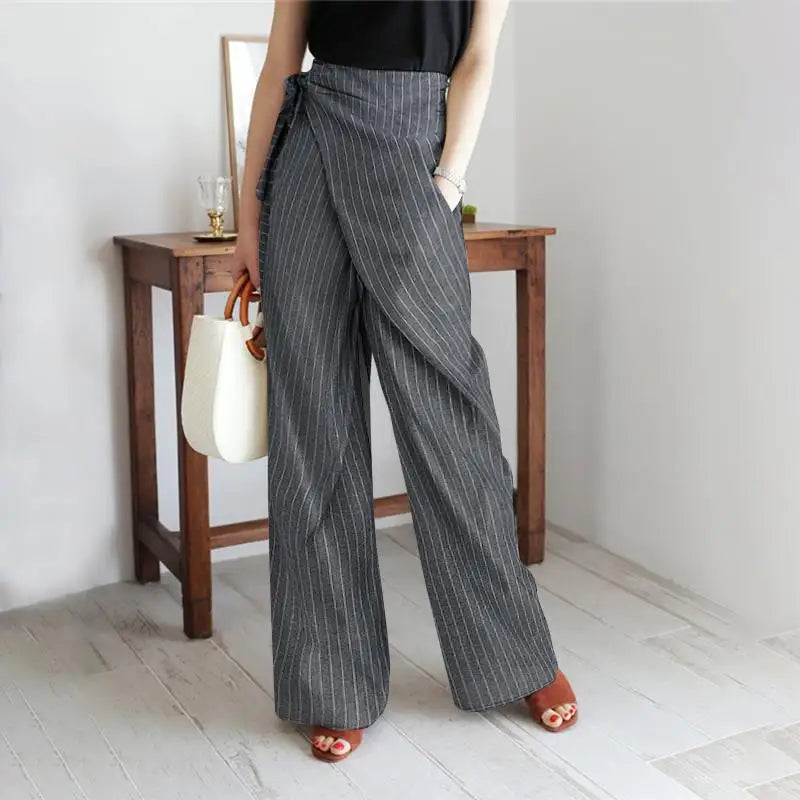 Elara Pinstripe Wrap Cotton Pants