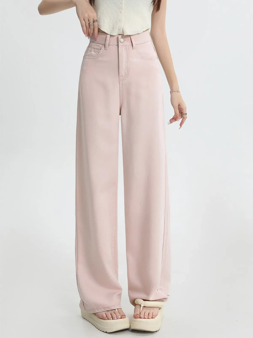Rosalie Pink Wide-Leg Denim Jeans