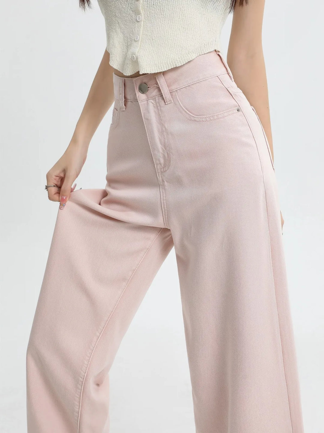 Rosalie Pink Wide-Leg Denim Jeans