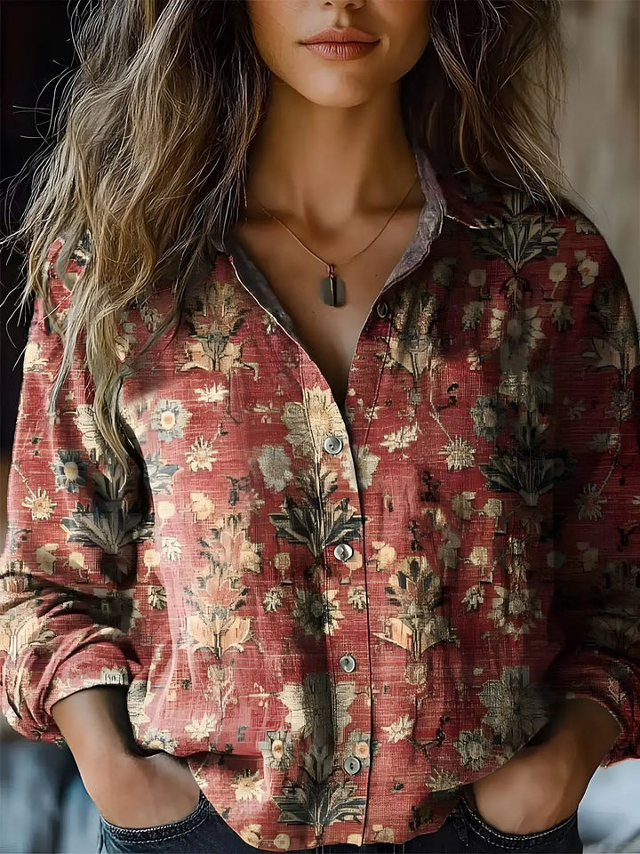 Amara Vintage Floral Print Long-Sleeve Button-Down Shirt