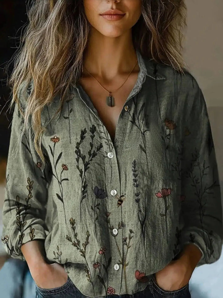 Amara Vintage Floral Print Long-Sleeve Button-Down Shirt
