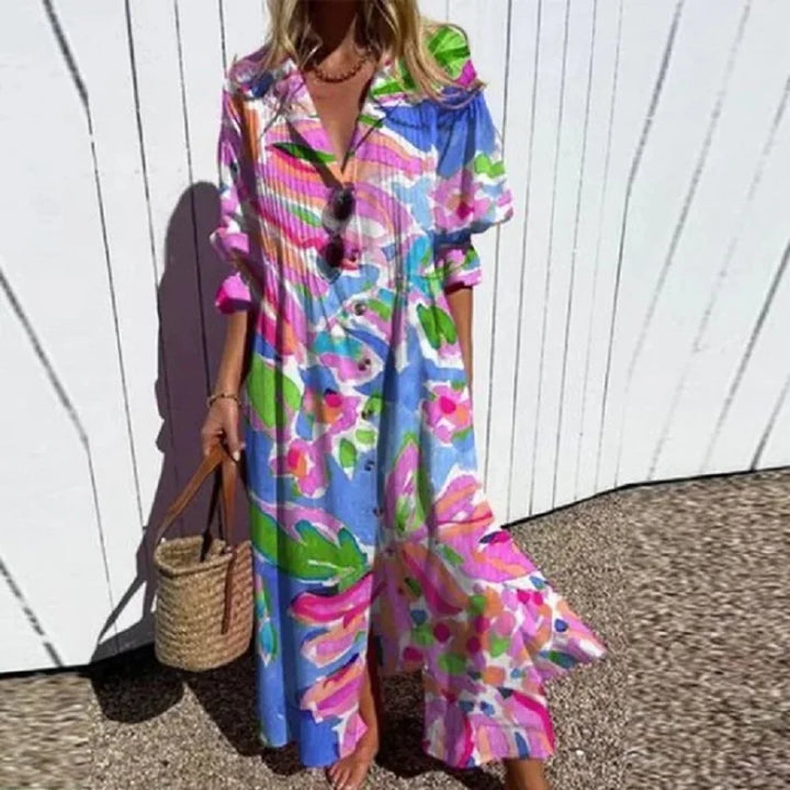 Fleuria Bohemian Print Maxi Dress