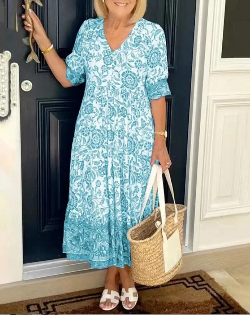Aria Floral V-Neck Midi Dress