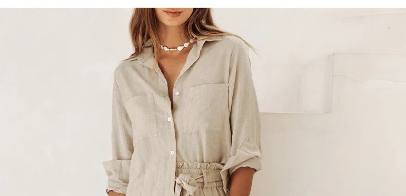 Ruffle Waist Linen Wide Leg Pants