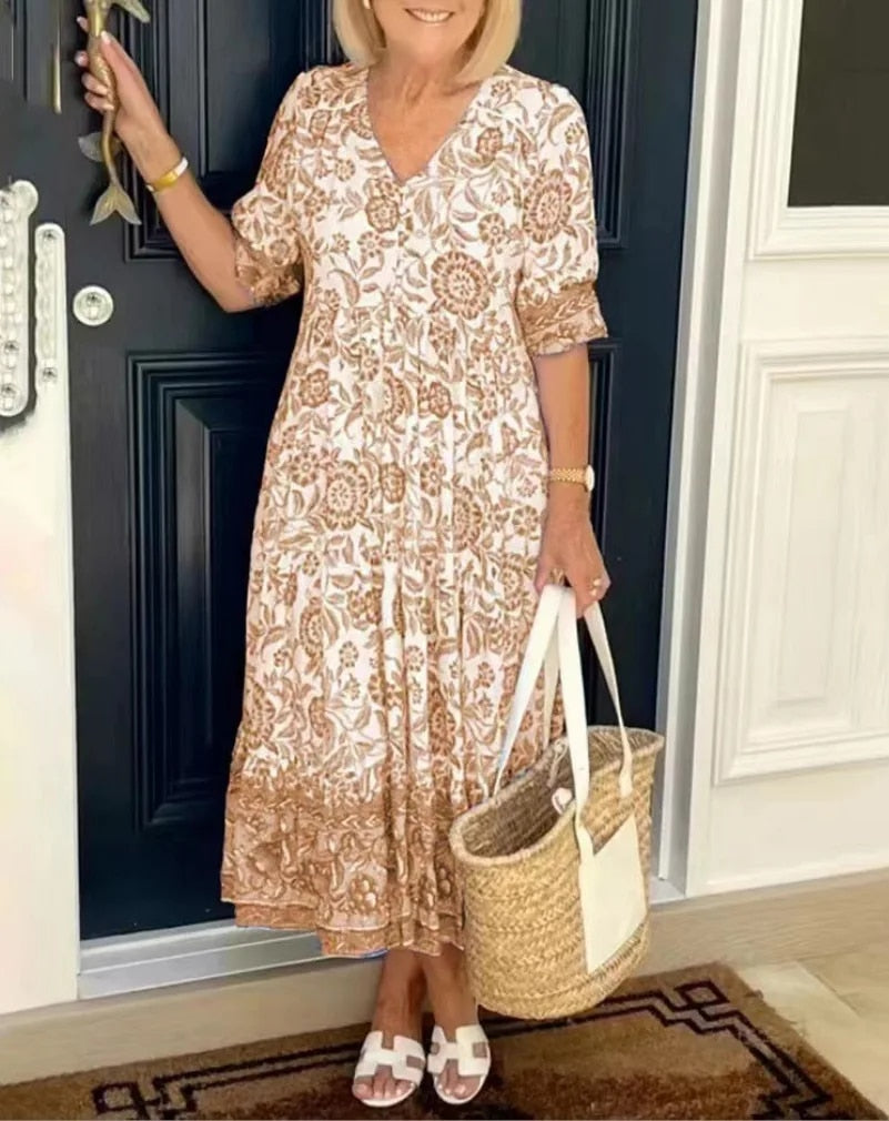 Aria Floral V-Neck Midi Dress