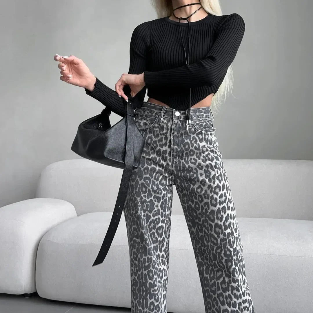 Noémi Leopard Straight-Leg Jeans
