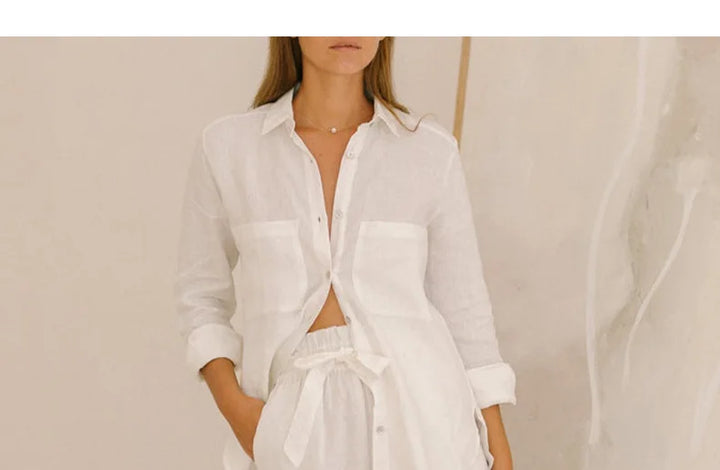 Ruffle Waist Linen Wide Leg Pants