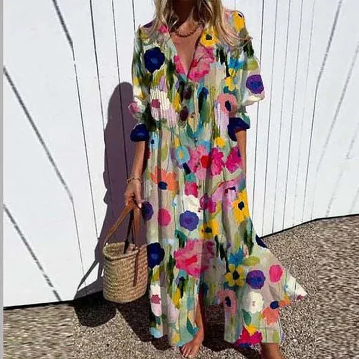 Fleuria Bohemian Print Maxi Dress