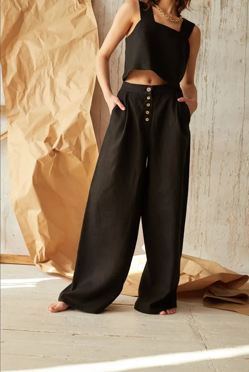 Solène Cotton Wide-Leg Everyday Pants
