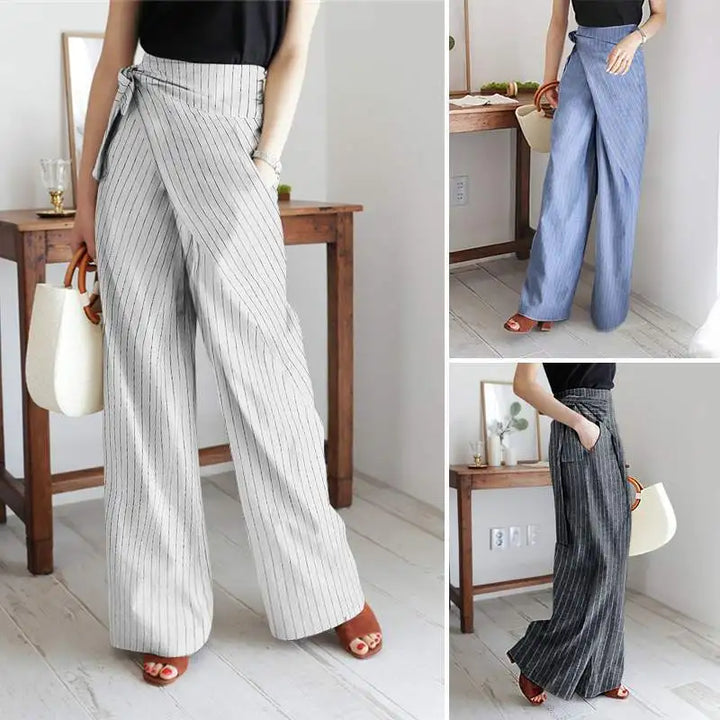 Elara Pinstripe Wrap Cotton Pants