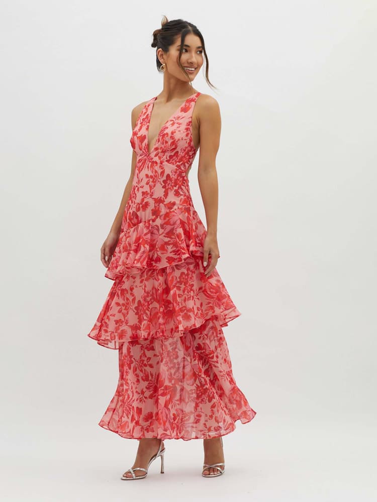 Elara Floral Asymmetrical Maxi Dress