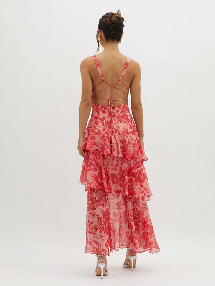 Elara Floral Asymmetrical Maxi Dress
