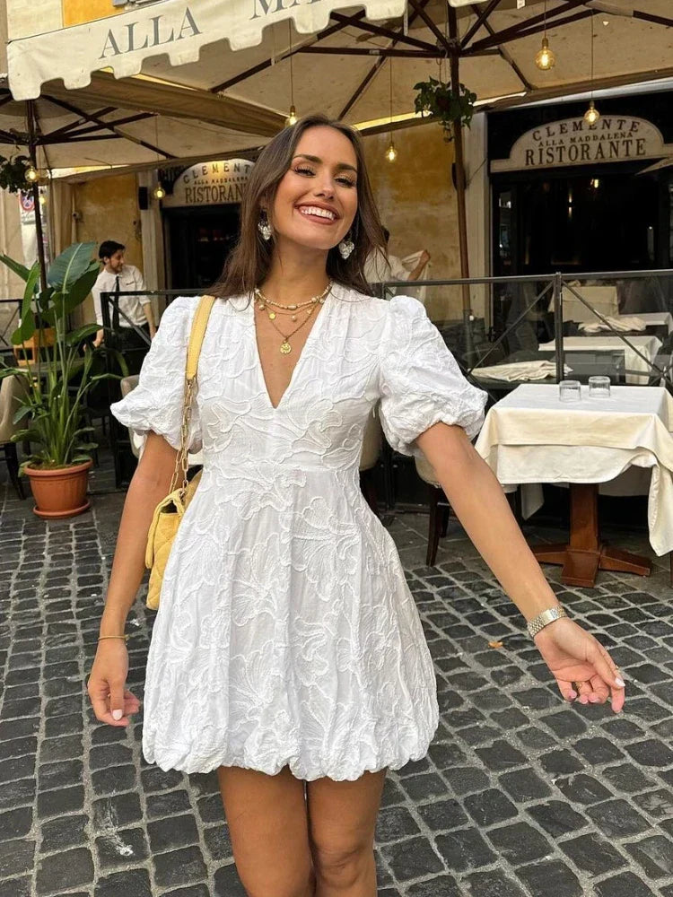 Evelina Floral Puff-Sleeve Dress