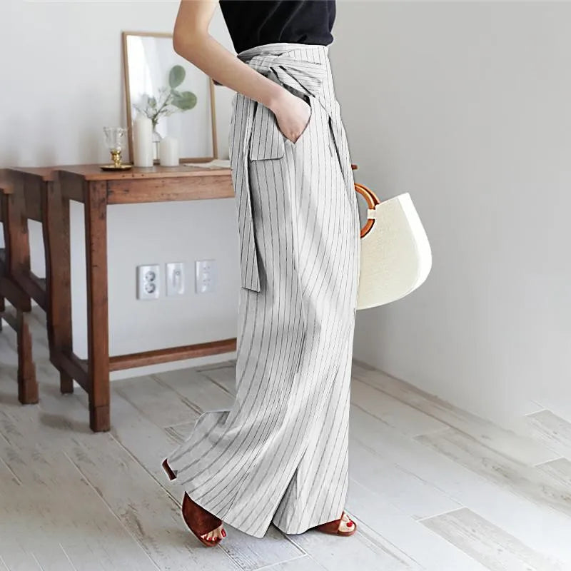 Elara Pinstripe Wrap Cotton Pants