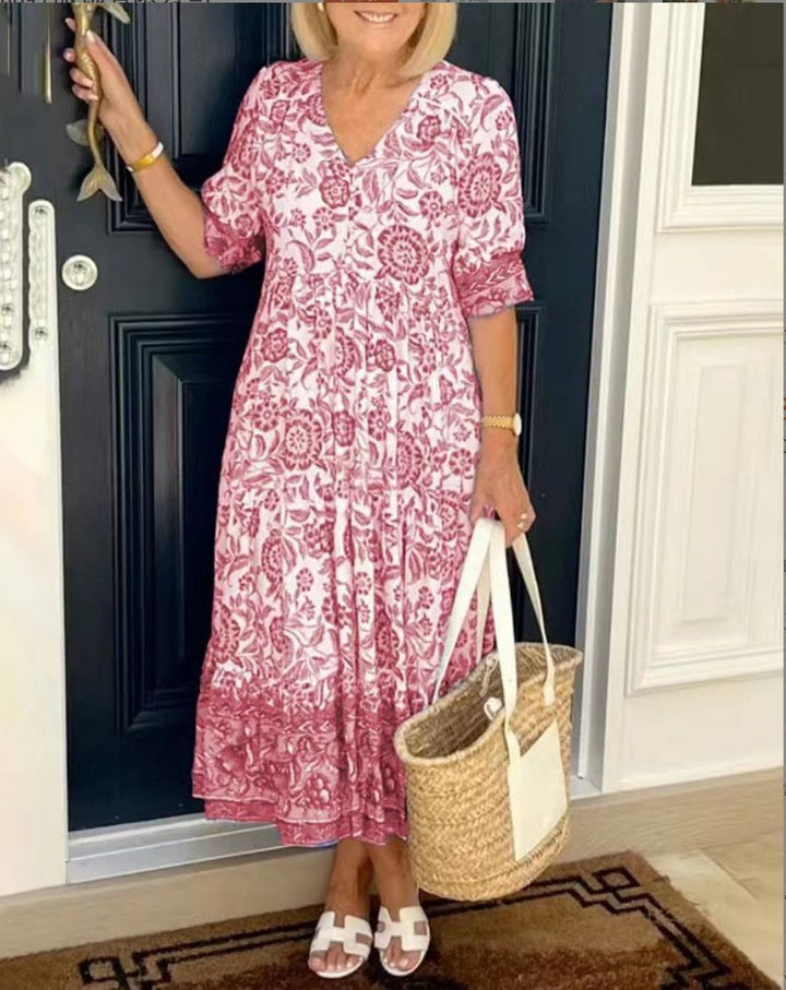 Aria Floral V-Neck Midi Dress