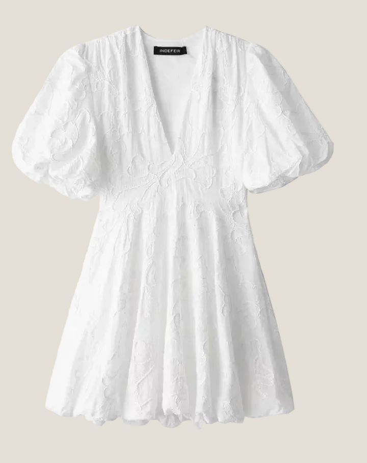 Fiora Embroidered Puff Sleeve Mini Dress