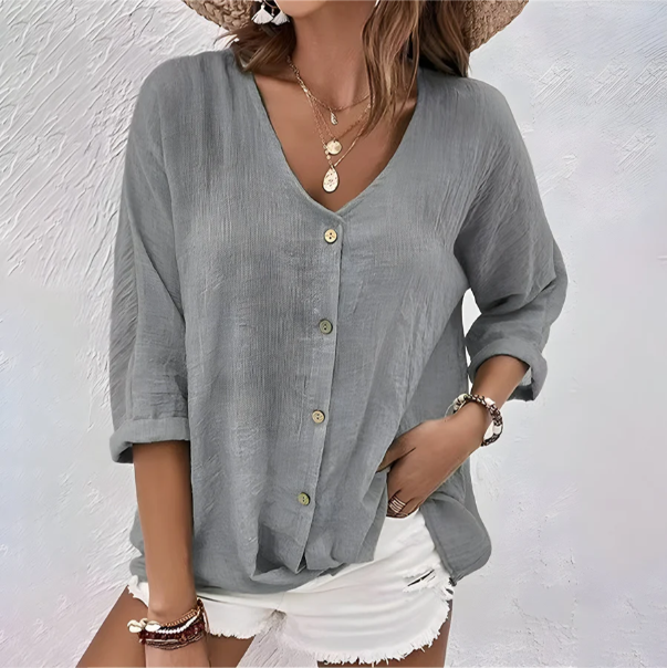 Marcia Relaxed V Neck Button Blouse