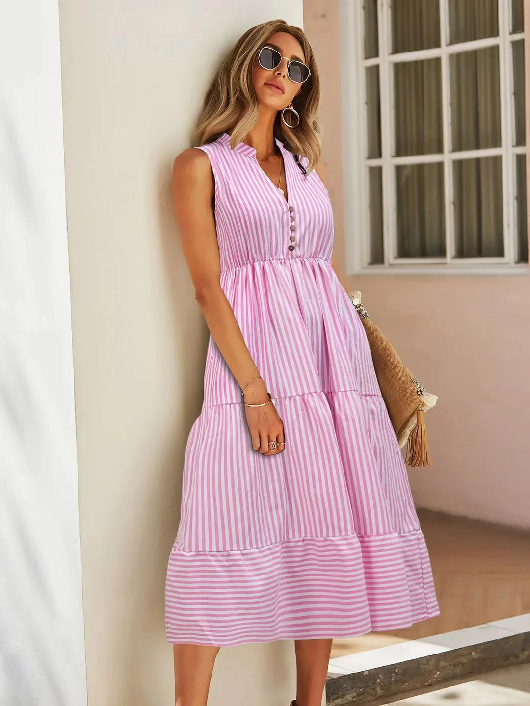 Celine Striped Tiered Summer Dress
