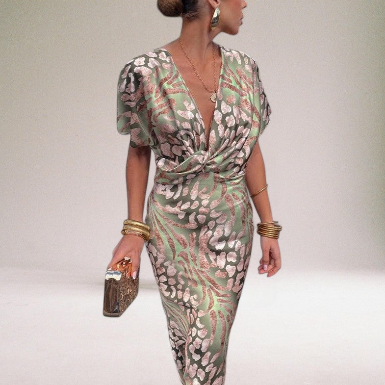 Domenica Twisted V-Neck Maxi Dress