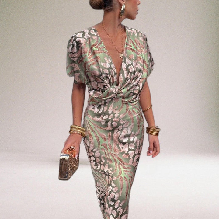 Domenica Twisted V-Neck Maxi Dress