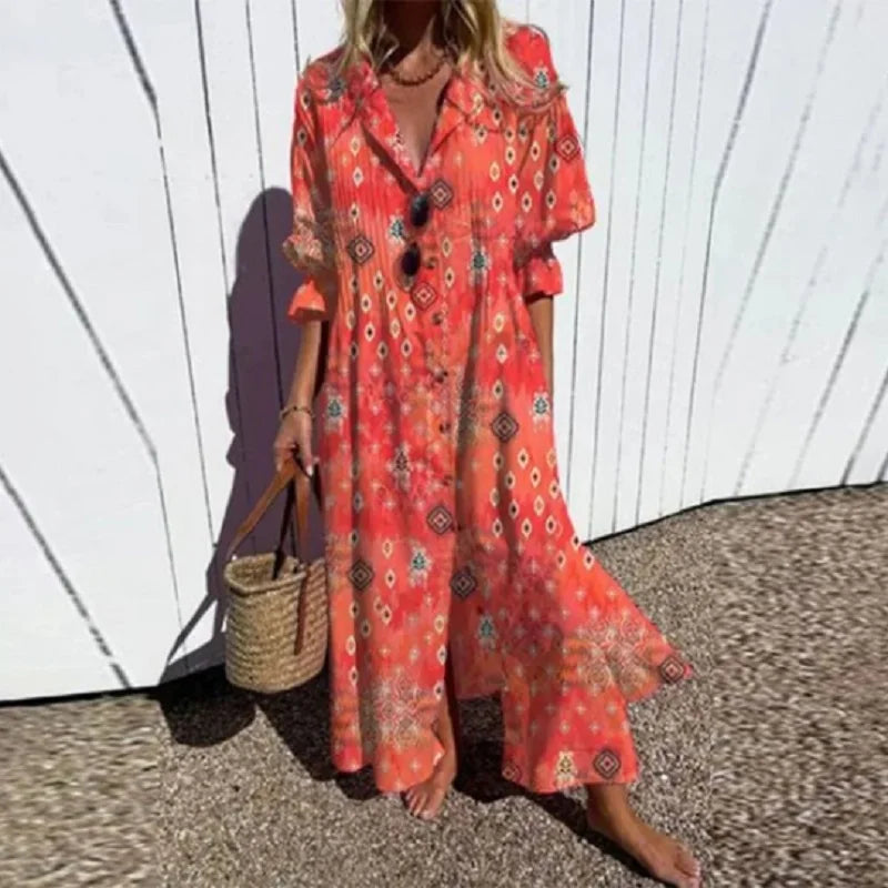 Fleuria Bohemian Print Maxi Dress