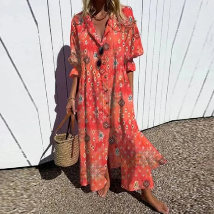 Fleuria Bohemian Print Maxi Dress