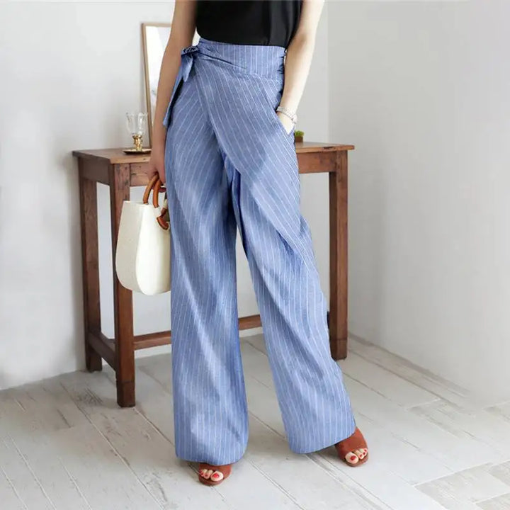 Elara Pinstripe Wrap Cotton Pants