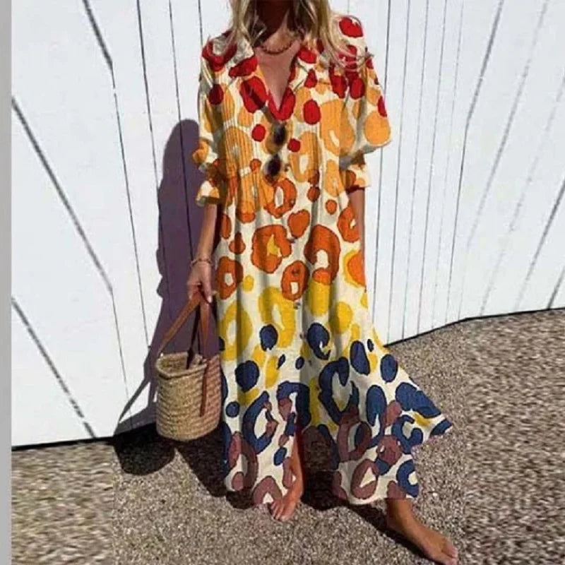 Fleuria Bohemian Print Maxi Dress