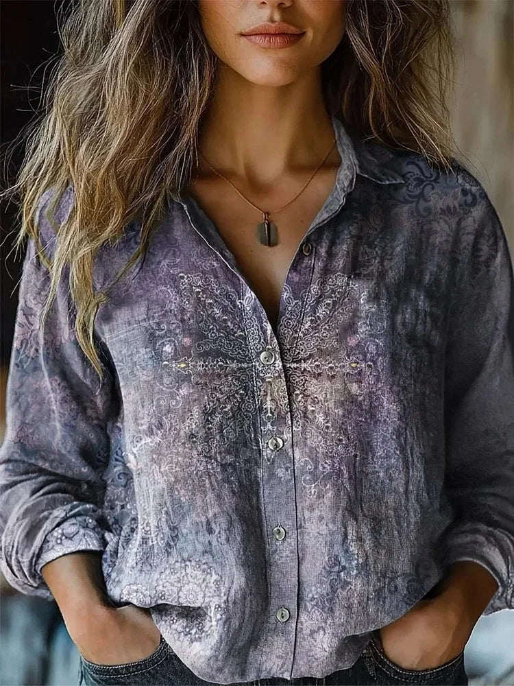 Amara Vintage Floral Print Long-Sleeve Button-Down Shirt