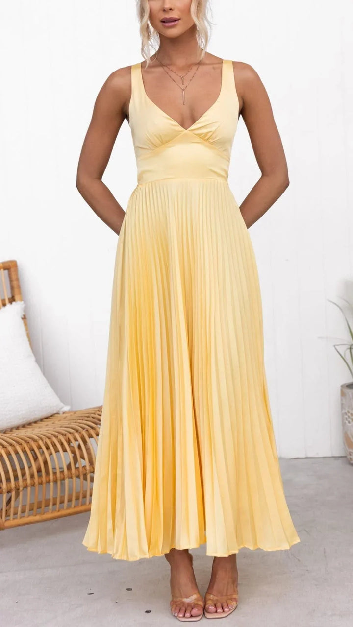 Mandy Pleated V-Neck Maxi Dress