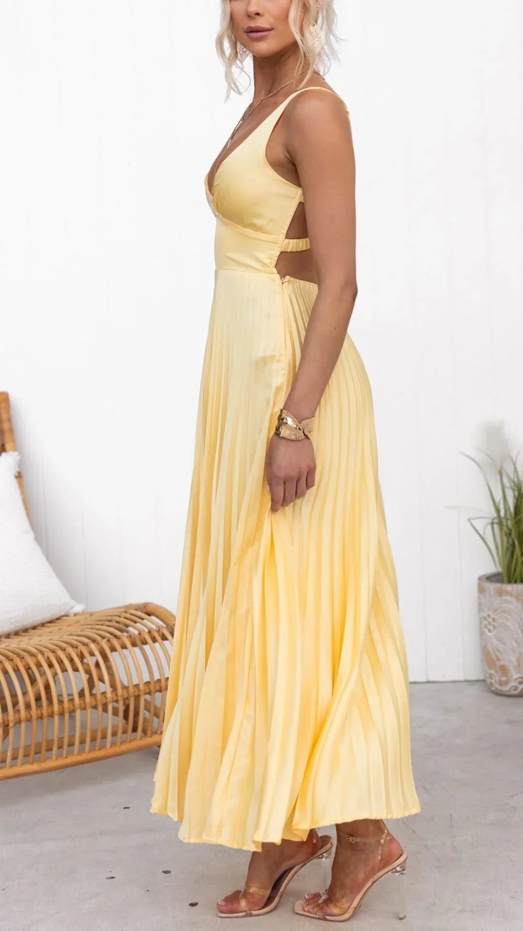 Mandy Pleated V-Neck Maxi Dress