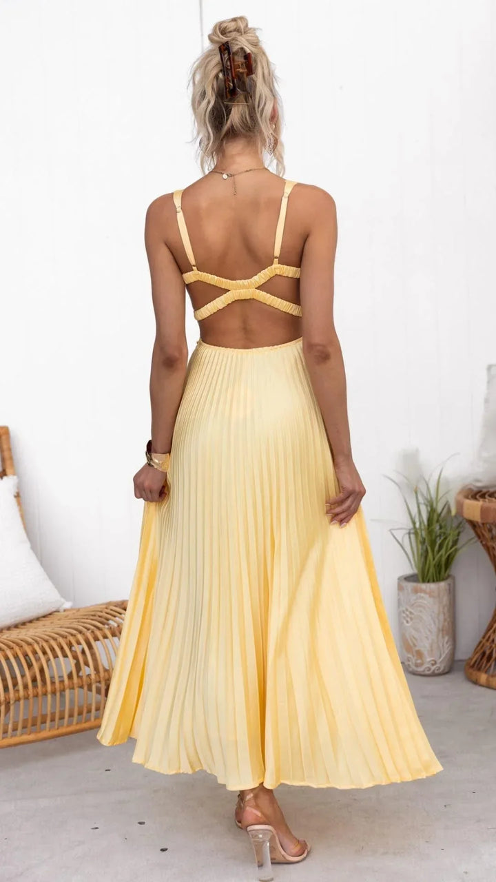 Mandy Pleated V-Neck Maxi Dress