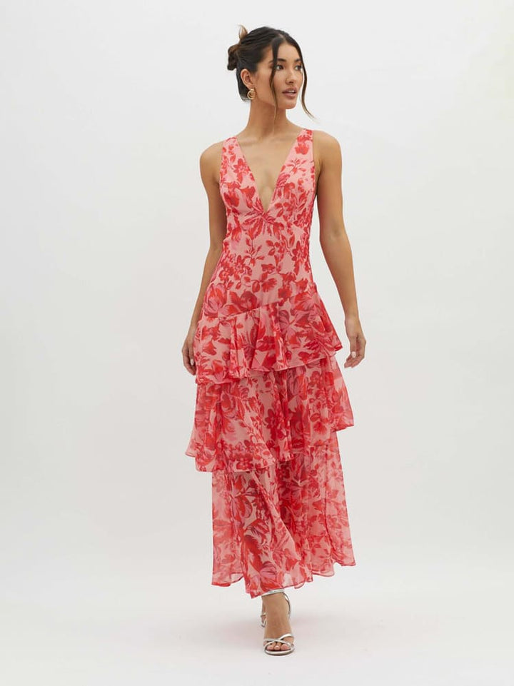 Elara Floral Asymmetrical Maxi Dress