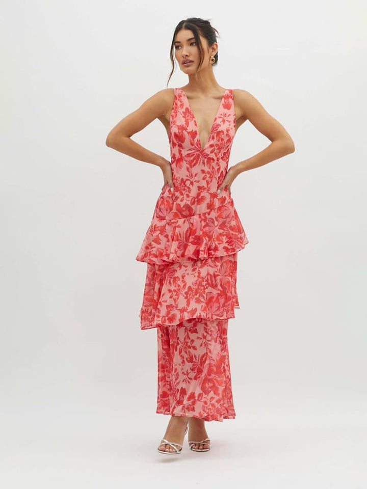 Elara Floral Asymmetrical Maxi Dress
