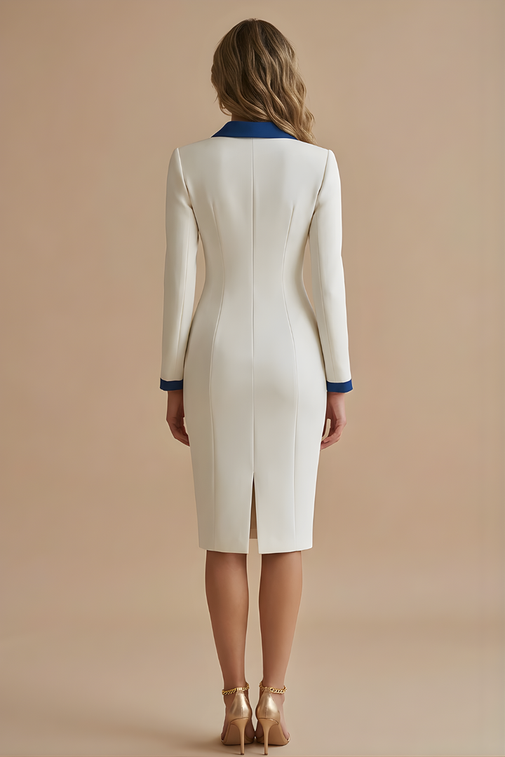 Celine Contrast Collar Pencil Midi Dress