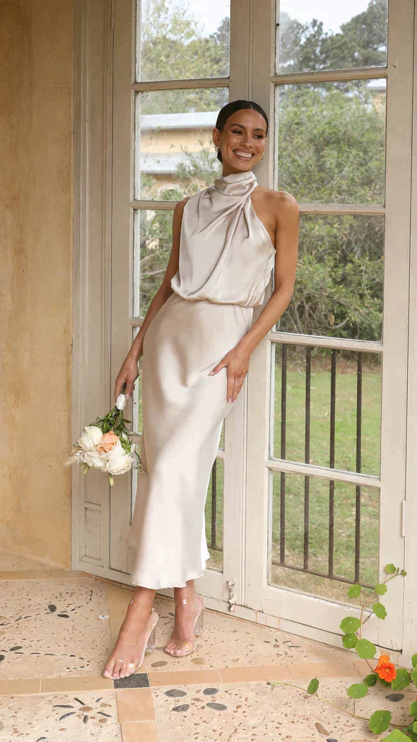 Serenella Draped Halter Midi Dress